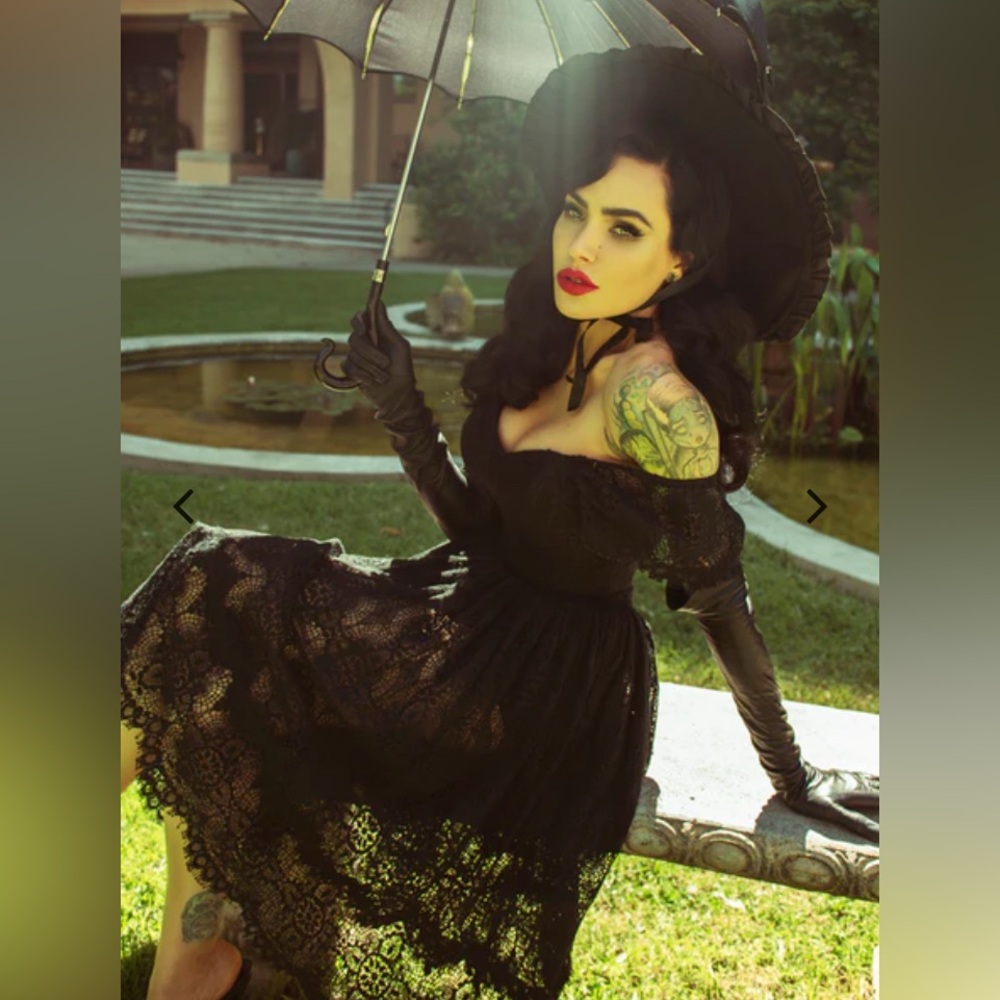 Black Lace Off-Shoulder Midi Skirt